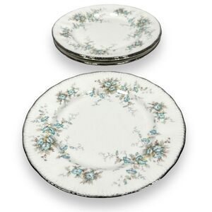Vintage Paragon White Fleurette Salad Plate Lot of 4 Platinum Rim Blue Flowers‎